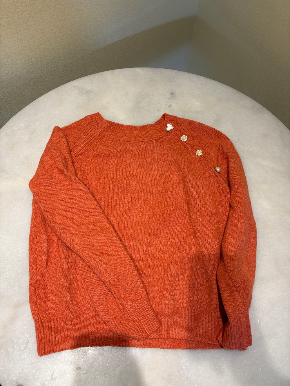 Women's Orange Button-Shoulder Knit Sweater